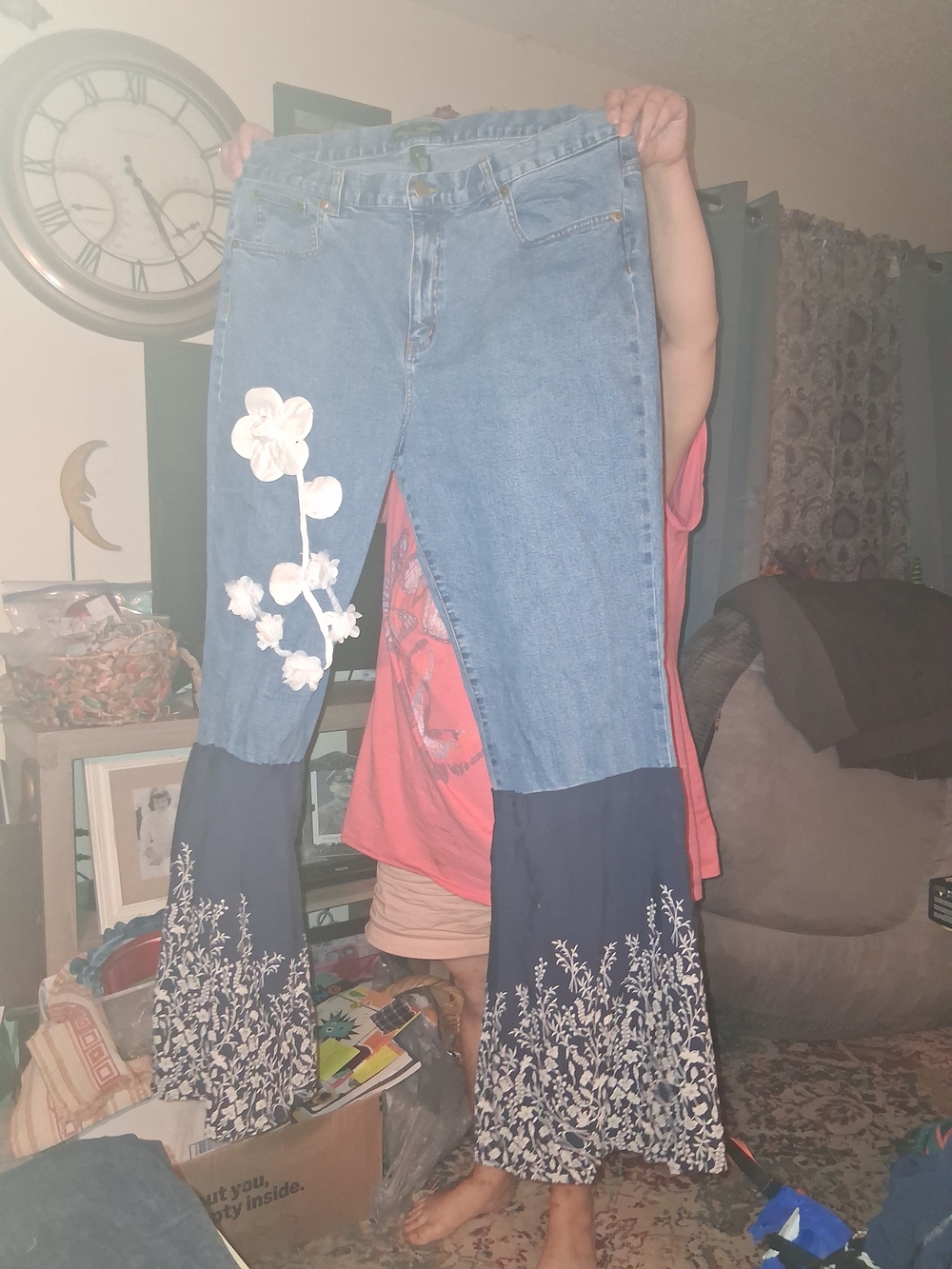 Lauren Ralph Lauren Two-Tone Embroidered Flare Jeans - Light Blue & Navy